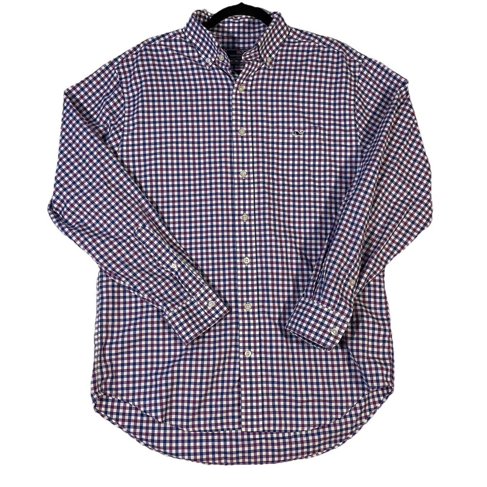 Vineyard Vines Mens Slim Fit Tucker Shirt Purple Blue White Checked Plaid Size M